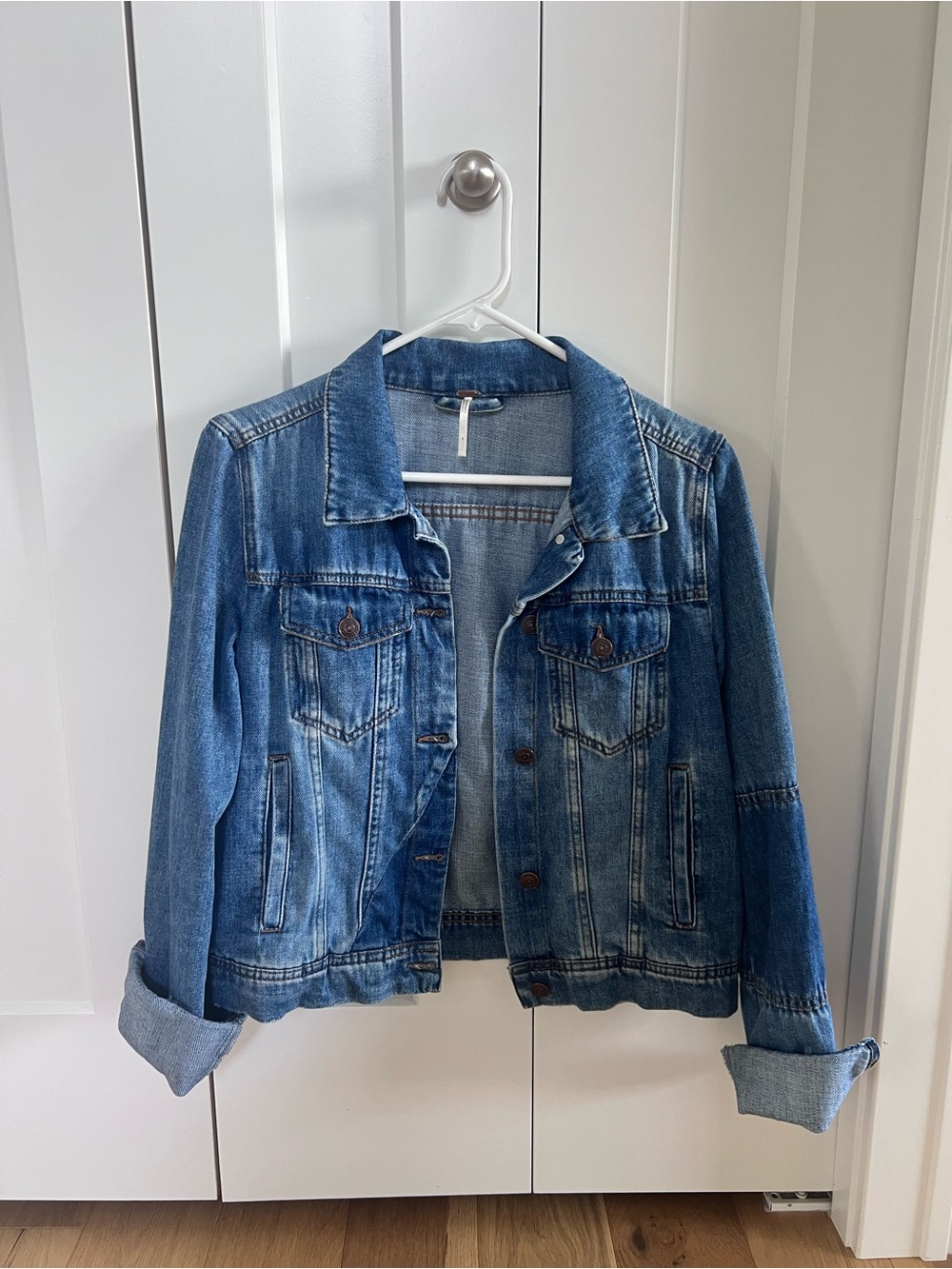 Free People Medium Blue Washed Denim Jacket